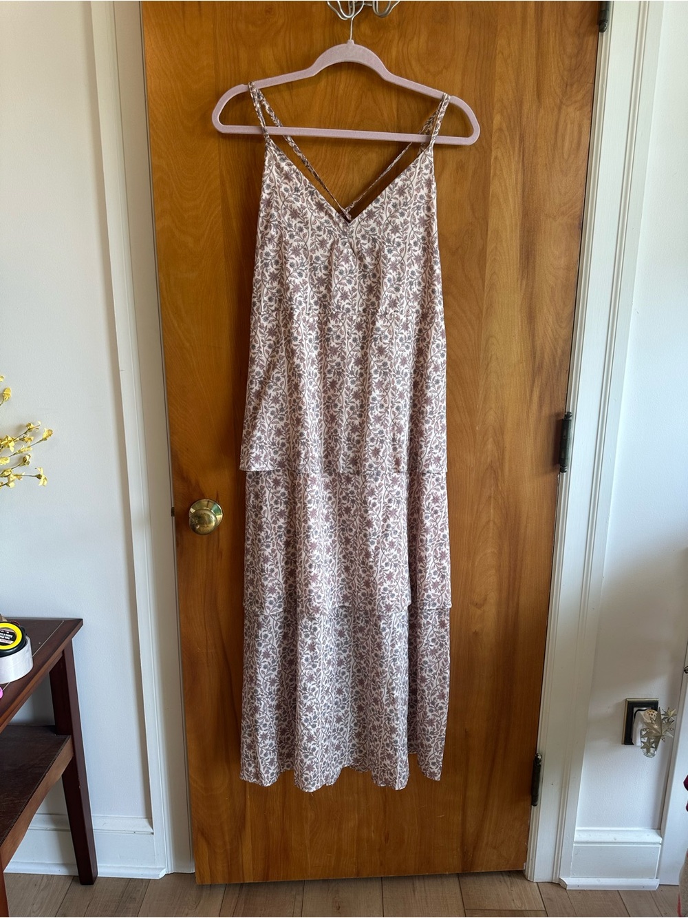 Banana Republic Taupe Floral Tiered Maxi Dress